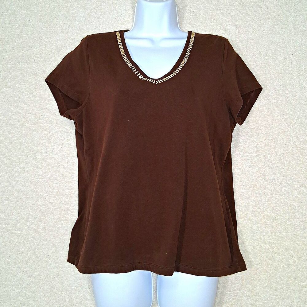 Vintage Liz Claiborne Beaded Top Women's Sz L/XL Boho Earthy Neutral Granola
